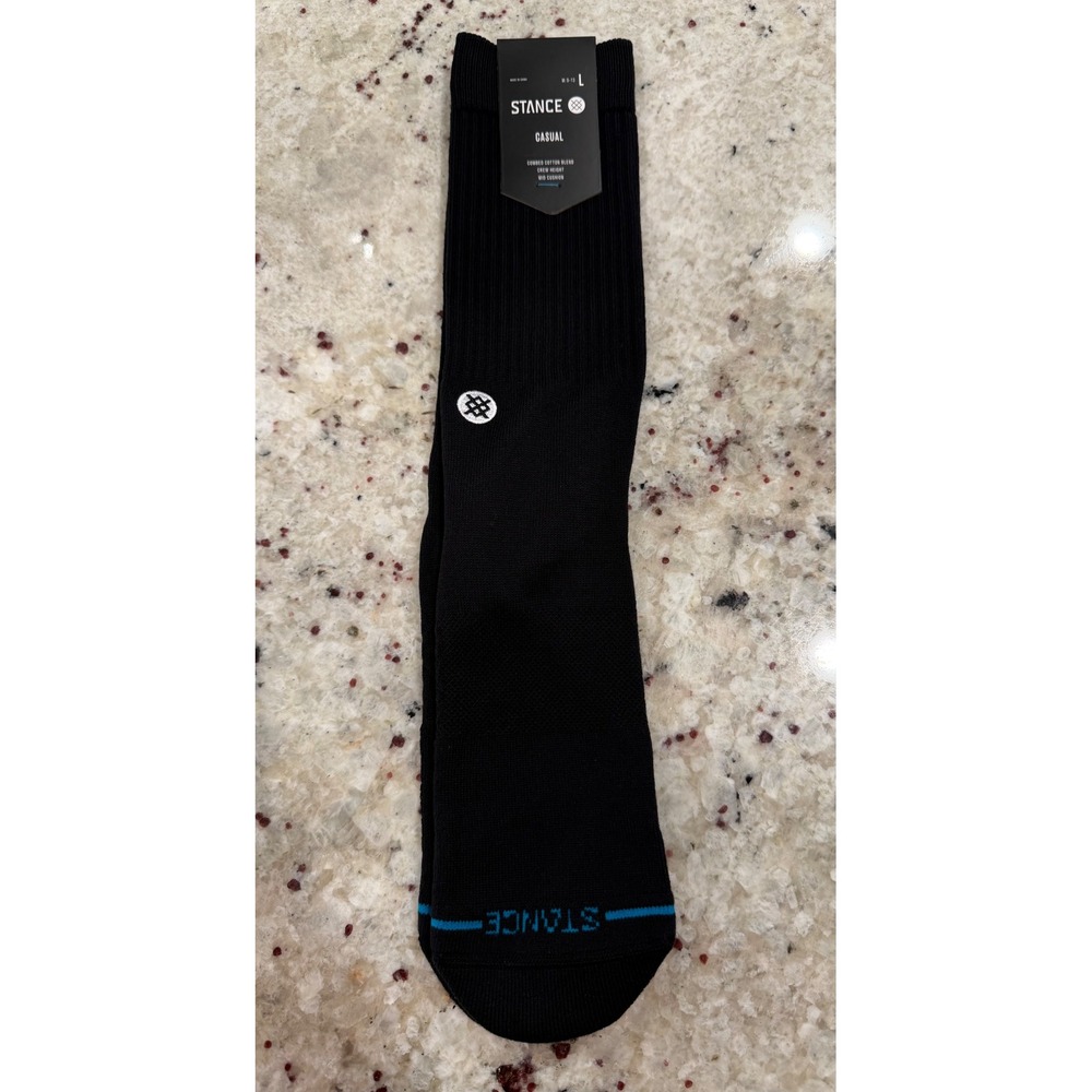 Stance Icon Crew Socks Size L Black Mid Cushion Combed Cotton Blend NWT
